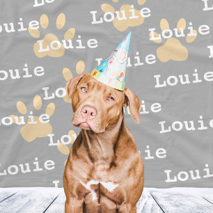 Paw Prints Grey Yellow Personalised Dog Name Fleece Blanket