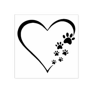 Paw Prints Heart  Wood Art Stamp