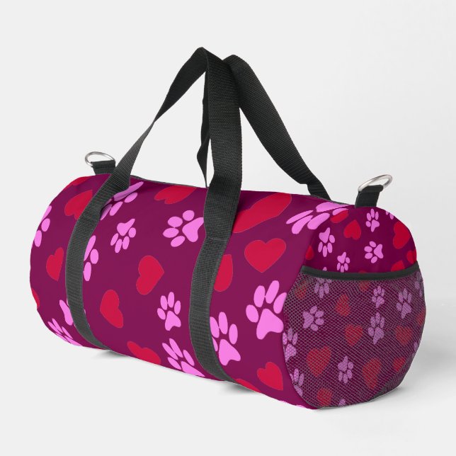 Paw Prints & Hearts Pattern Duffle Bag (Right Corner)