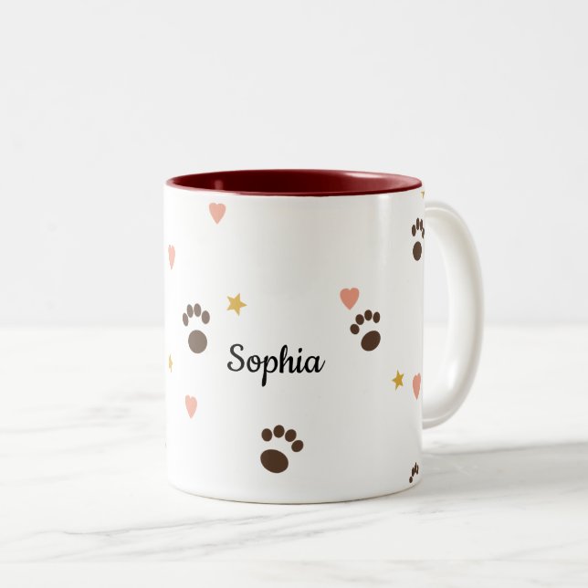 Paw Prints & Hearts Personalised Mug (Front Right)