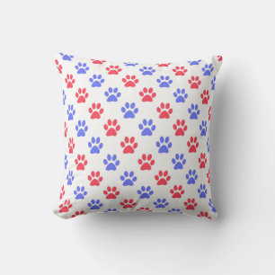 Paw Prints in Blue and Red Cushion