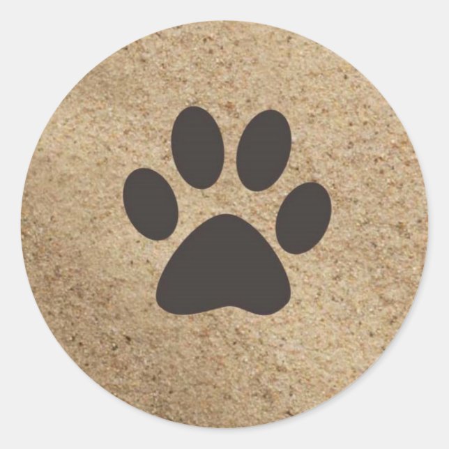 Paw Prints in the Sand Classic Round Sticker (Front)