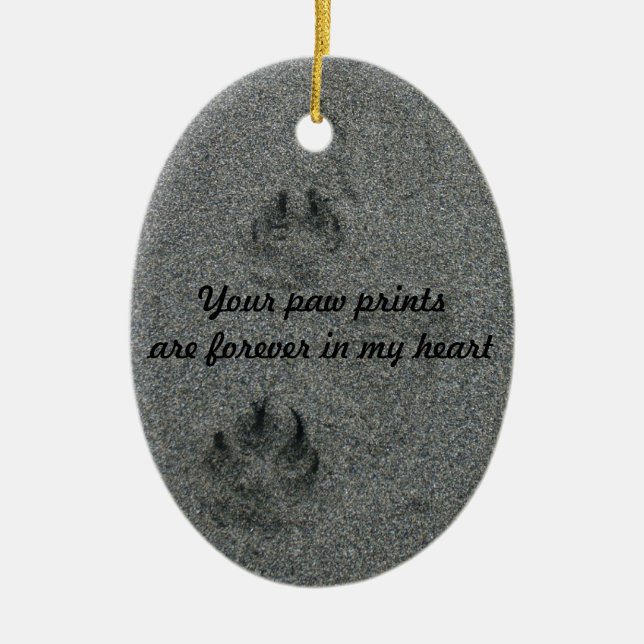 Paw Prints in the Sand Pet Memorial Ceramic Tree Decoration (Front)