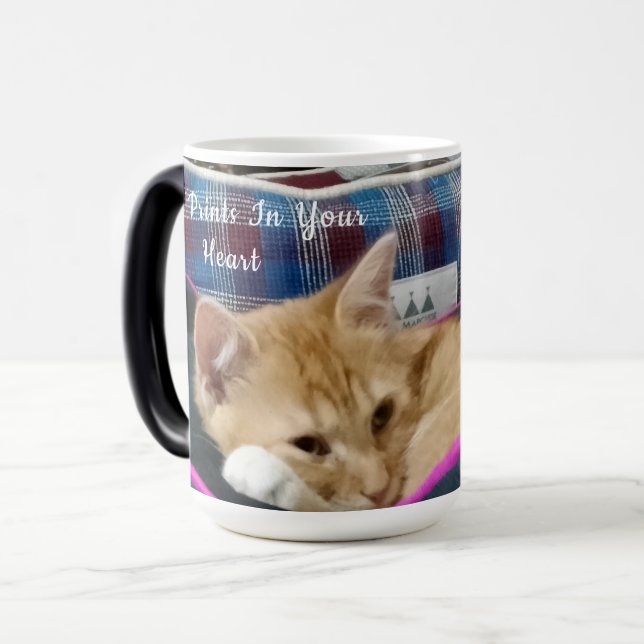 Paw prints in your heart cat Photo Name Magic Mug (Front Left)