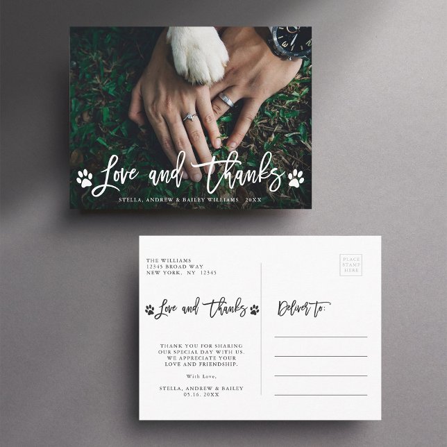 Paw Prints Love & Thanks | Thank You Photo Postcard (Front & Back)