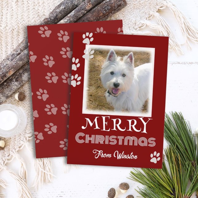 Paw Prints Merry Christmas Dog Photo Cards (Creator Uploaded)