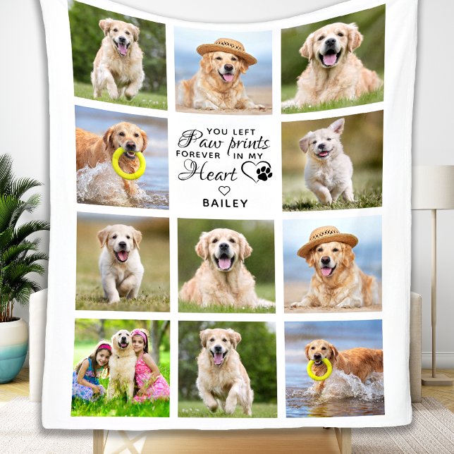 Paw Prints My Heart Pet Memorial 11 Photo Collage  Fleece Blanket (Creator Uploaded)