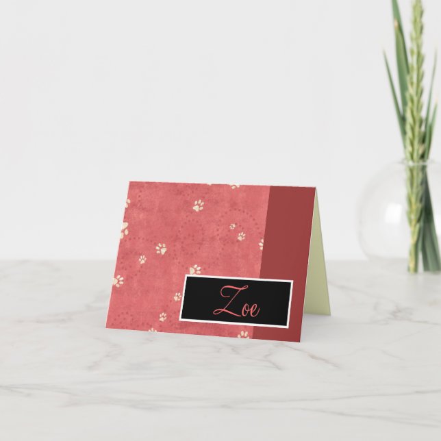 Paw Prints Note Card with Name (Front)