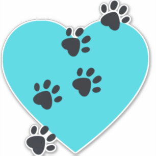 Paw Prints on Aqua Heart Design Contour Sticker