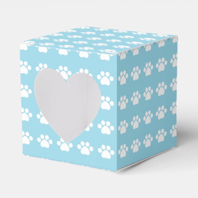 Paw Prints on Blue Background Favour Box (Front Side)