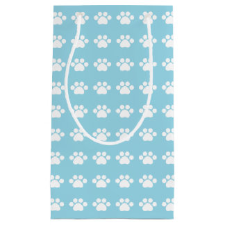 Paw Prints on Blue Background Small Gift Bag