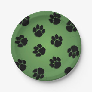 Paw Prints on Green Paper Plate