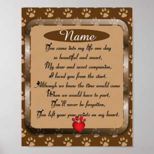 Paw Prints on My Heart Poem Pet Memorial