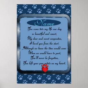 Paw Prints on My Heart Poem Pet Memorial
