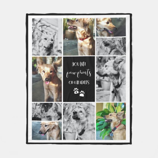 Paw Prints On Our Hearts Pet Memorial Collage Fleece Blanket (Front)