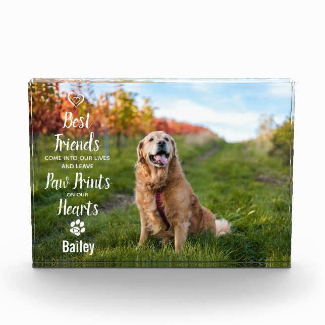 Paw Prints on our Hearts Pet Memorial Dog Photo Block (Front)
