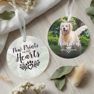 Paw Prints On Our Hearts Pet Photo Memorial Ornament