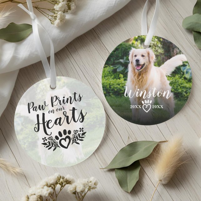 Paw Prints On Our Hearts Pet Photo Memorial Ornament (Paw Prints On Our Hearts Pet Photo Memorial Ornament)