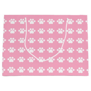 Paw Prints on Pink Background Large Gift Bag