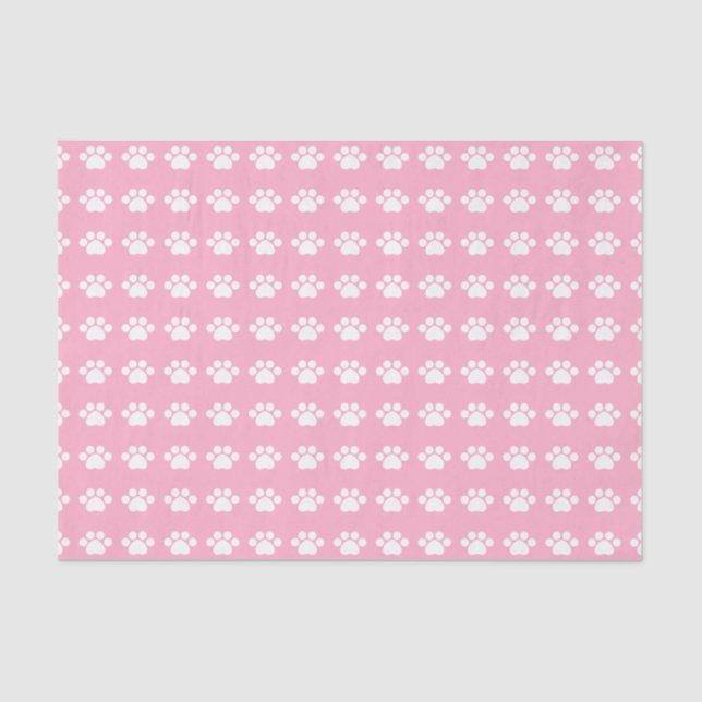 Paw Prints on Pink Background Tissue Paper (Front)