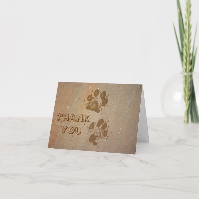 Paw Prints on Stone Thank You Note Card (Front)