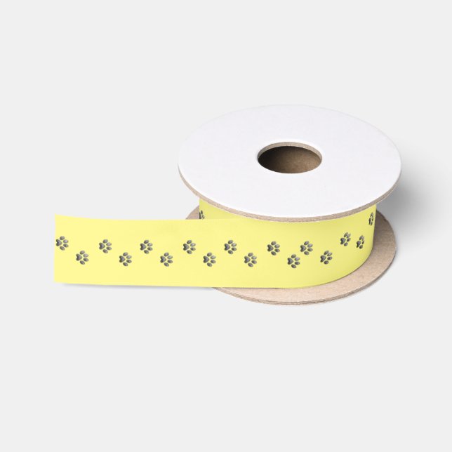 Paw Prints on Yellow Satin Ribbon (Spool)