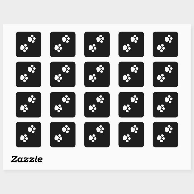 Paw Prints Patterns Custom Cute Black White Square Sticker (Sheet)