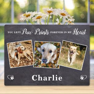 Paw Prints Personalised 3 Photo Dog Pet Memorial Plaque