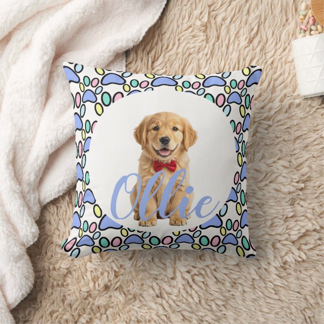 Paw Prints Personalised Dog Photo Throw Pillow (Blanket)