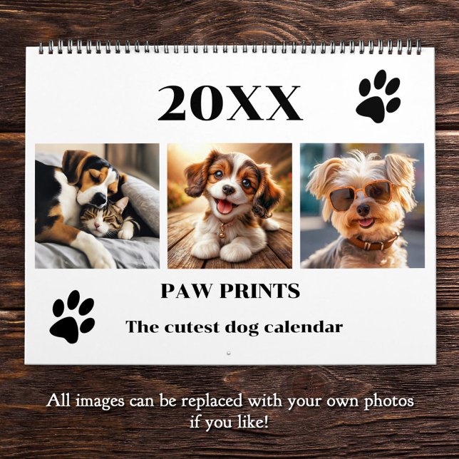 Paw Prints Pet Dog Photo Art Large Calendar (A beautiful personalized pet calendar featuring fun images of dogs and some cats)