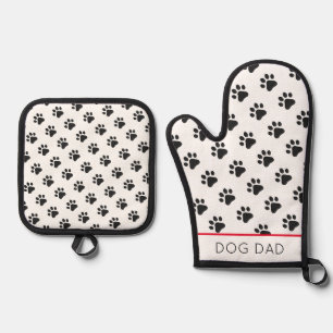 Paw Prints Pet Lover DOG DAD Animal Fun Oven Mitt & Pot Holder Set