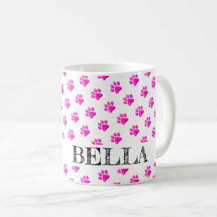 Paw Prints PET NAME Colourful Pink Animal Fun Coffee Mug
