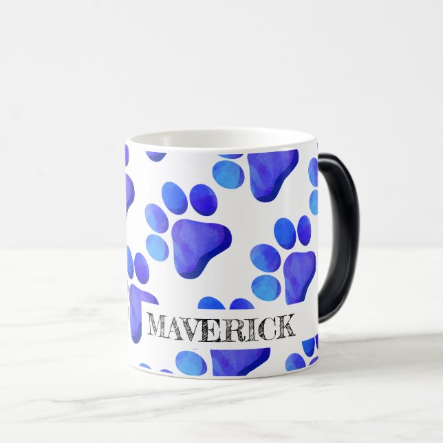 Paw Prints Pet Name Modern Colourful Blue Fun Magic Mug (Front Right)