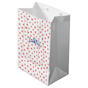 Paw Prints PET NAME Red White Blue Cats Dogs Fun Medium Gift Bag