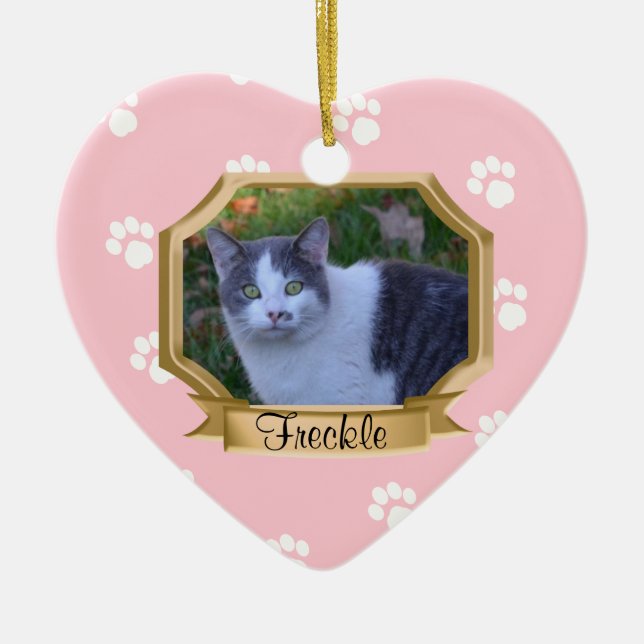 Paw Prints Pet Photo Frame Ceramic Tree Decoration (Front)
