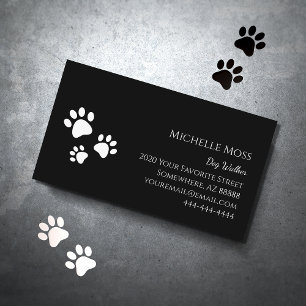 Paw Prints Pets Black White Dog Walker Business Card