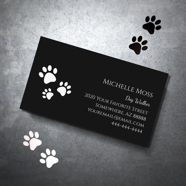 Paw Prints Pets Black White Dog Walker Business Card (Creator Uploaded)