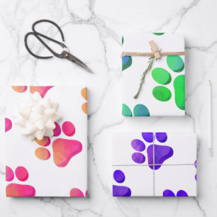 Paw Prints Pets Dogs Cats Animal Multi Colour Fun Wrapping Paper Sheet