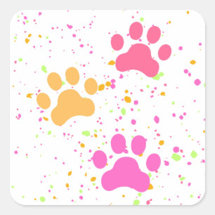 Paw Prints, Pinks Yellow Splashes_Fun Stickers