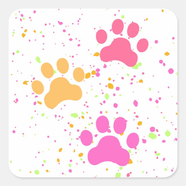Paw Prints, Pinks Yellow Splashes_Fun Stickers (Front)