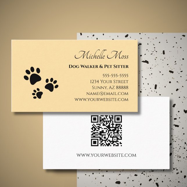 Paw Prints QR code Cream Pet Sitter Services Business Card (Creator Uploaded)