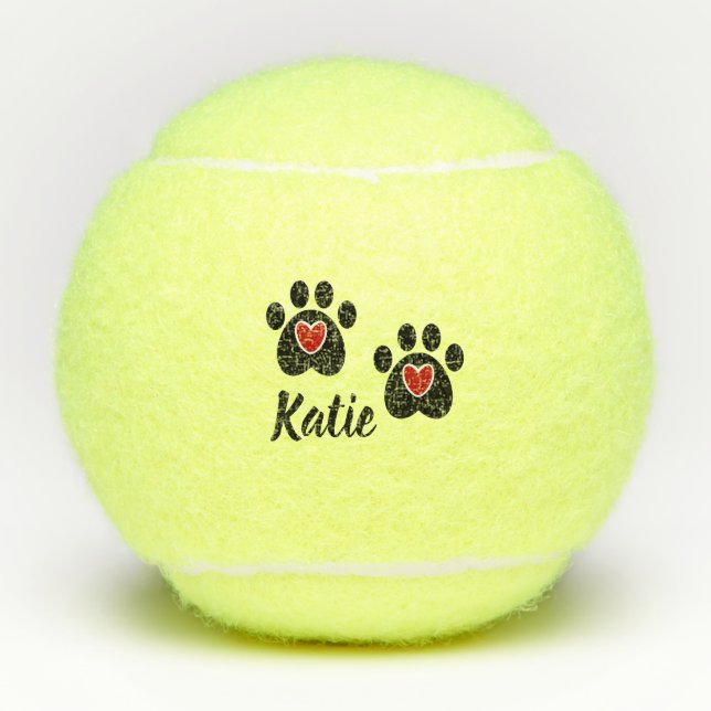 Paw Prints Red Hearts Tennis Balls (Front)