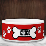 Paw Prints Red Personalised Pet Bowl<br><div class="desc">Super cute,  personalised red and white doggy bowl.</div>