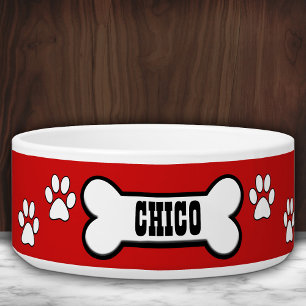 Paw Prints Red Personalised Pet Bowl