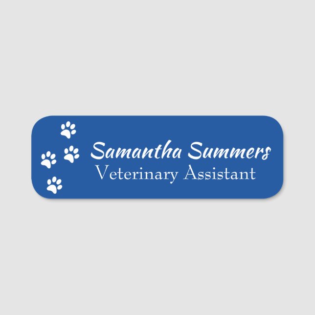Paw Prints Vet Veterinary Business Groomer Name Tag (Front)