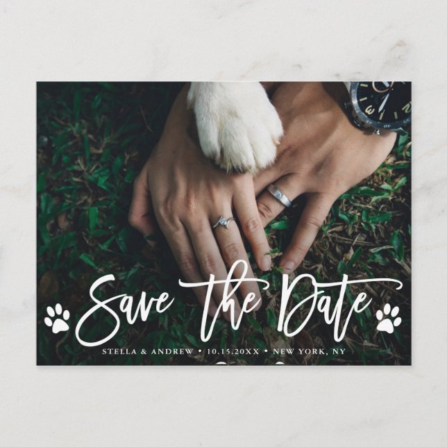 Paw Prints Wedding Save the Date Photo Announcement Postcard (Front)