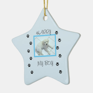 Paw Prints with 1 Pet's Photo and Name Ceramic Tree Decoration