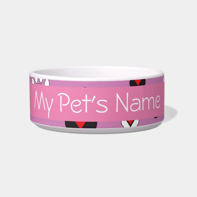Paw Prints with Hearts Ceramic Pet Bowl (Front)