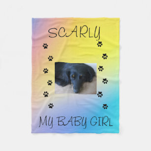 Paw Prints with Pet's Photo and Name Yellow, Pink  Fleece Blanket