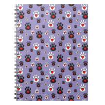 Paw Prints with Red Hearts on Blue 